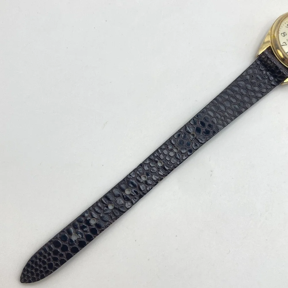Vintage Sharp Women's Watch 21mm Gold Tone Leather Easy Reader New Battery SMALL